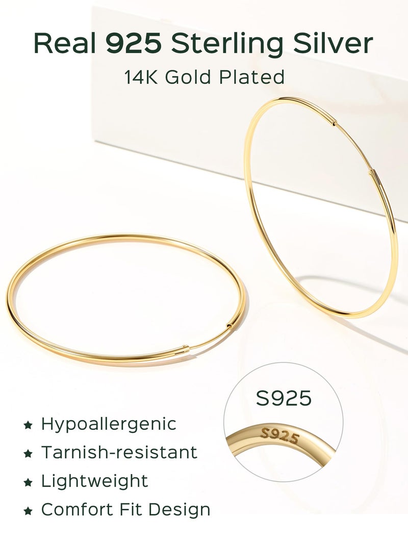 ChicSilver Large Gold Plated Silver Hoop Earrings for Women 14k Gold Hoop Earrings for Women Hypoallergenic Big Endless Hoops Earring 70MM - Image 5